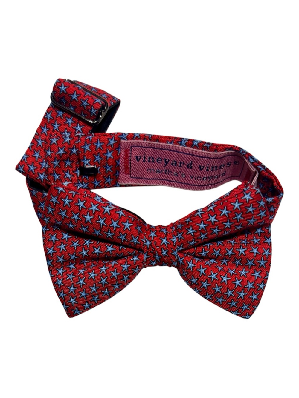 VINEYARD VINES  Bow Tie 100% Silk Red Blue Star Motif Patriotic American